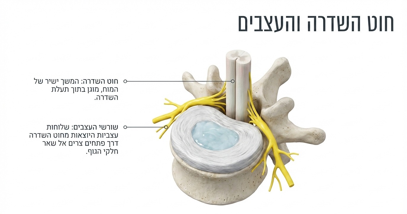 חוט השדרה ושורשי העצבים היוצאים מבין החוליות