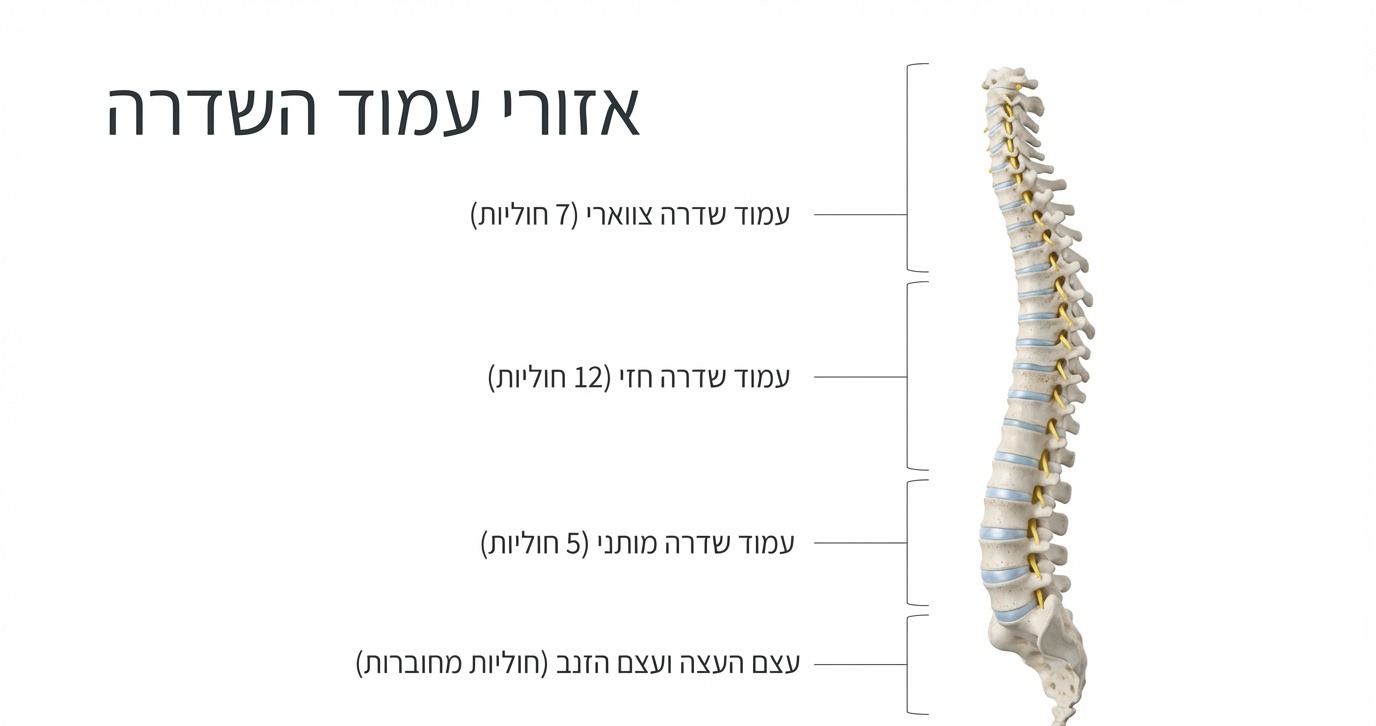 אזורי עמוד השדרה: צוואר, חזה, מותן ועצם הזנב