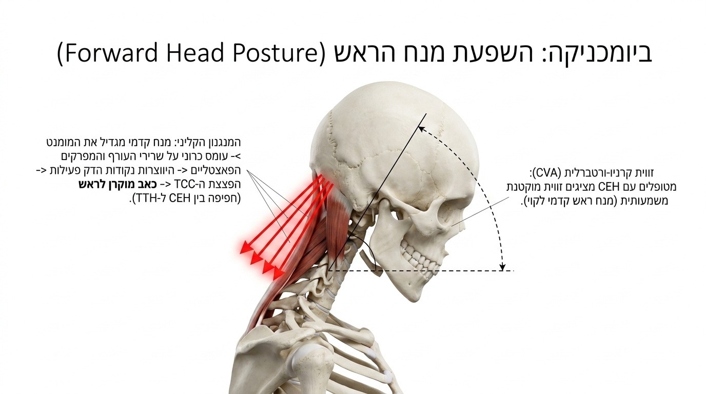 מנח ראש רכון קדימה ומדידת הזווית הקרניו-ורטברלית CVA